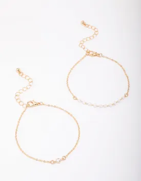 Gold Pearl Station Diamante Bracelet Pack