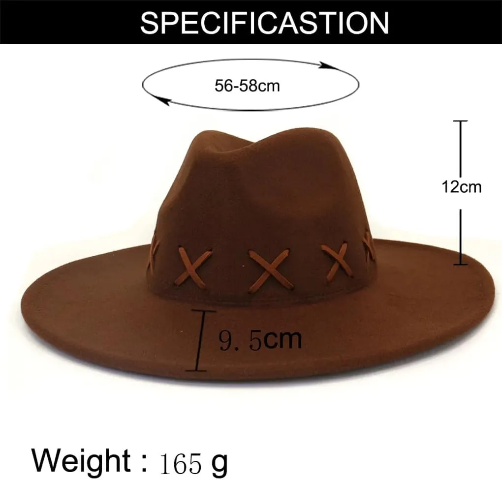 Hat Fedoras 9.5 Cm Big Wide Brim Hat Men's Cowboy Felted Caps Women Peach Heart Top Woolen Hat Party Sombreros