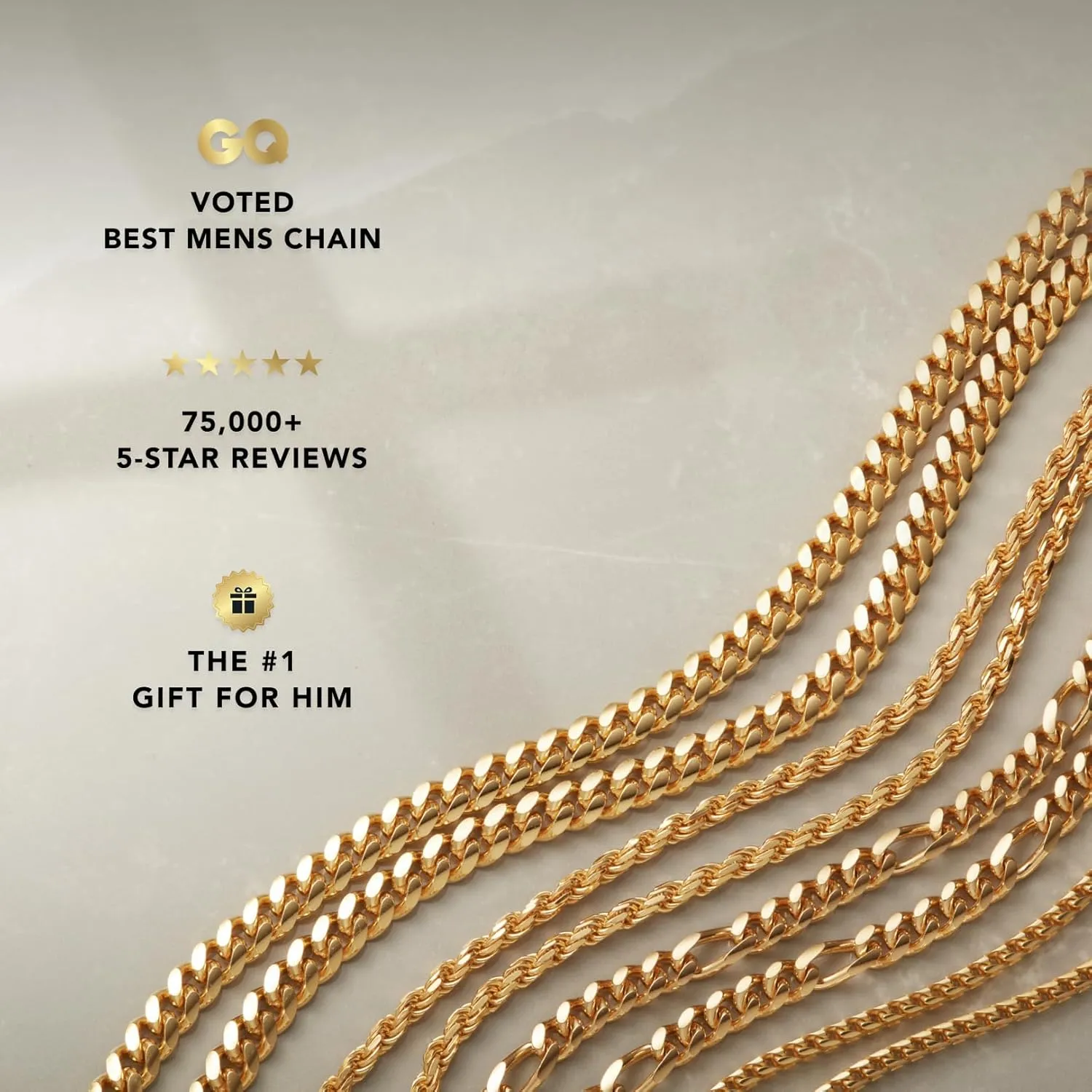 JAXXON Men's Chain Necklace - 1.5mm-4mm Width - 14k Gold Bonded & 925 Sterling Silver, 22 Inch