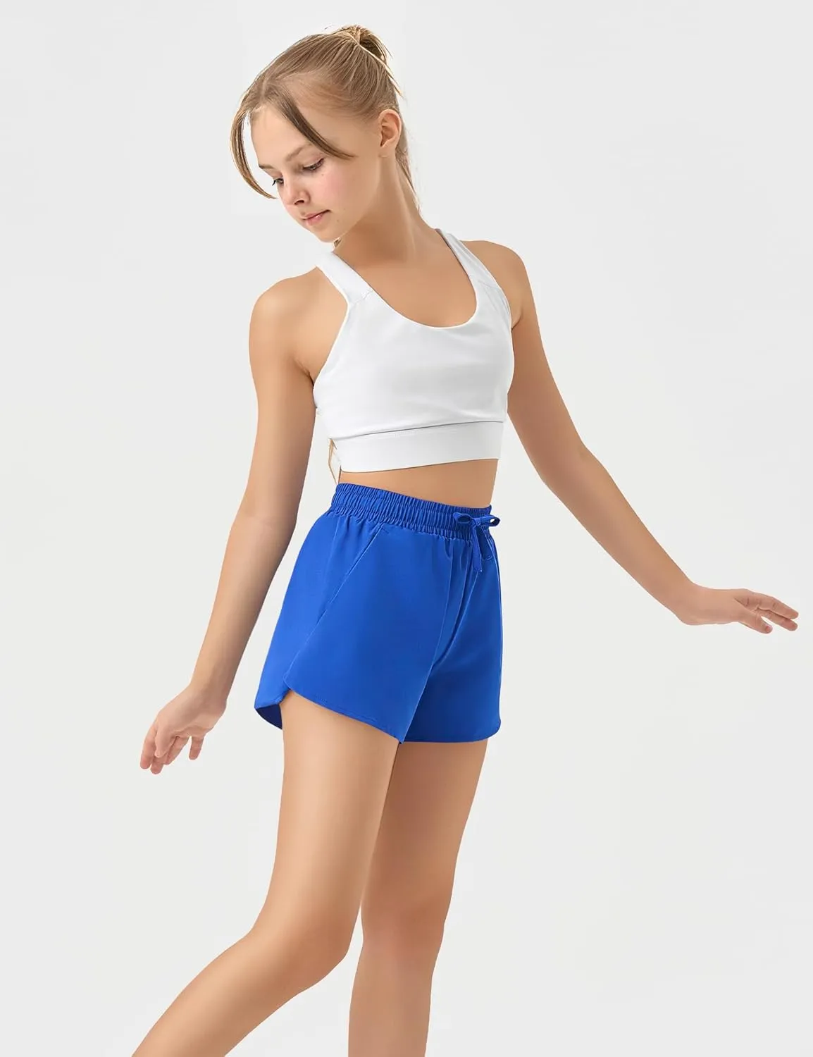 JOCMIC Girls Athletic Shorts with Liner 2 in 1 High Waist Running Short for Basketball Volleyball Tennis