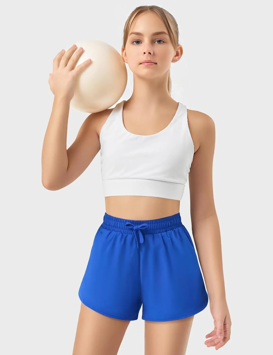JOCMIC Girls Athletic Shorts with Liner 2 in 1 High Waist Running Short for Basketball Volleyball Tennis