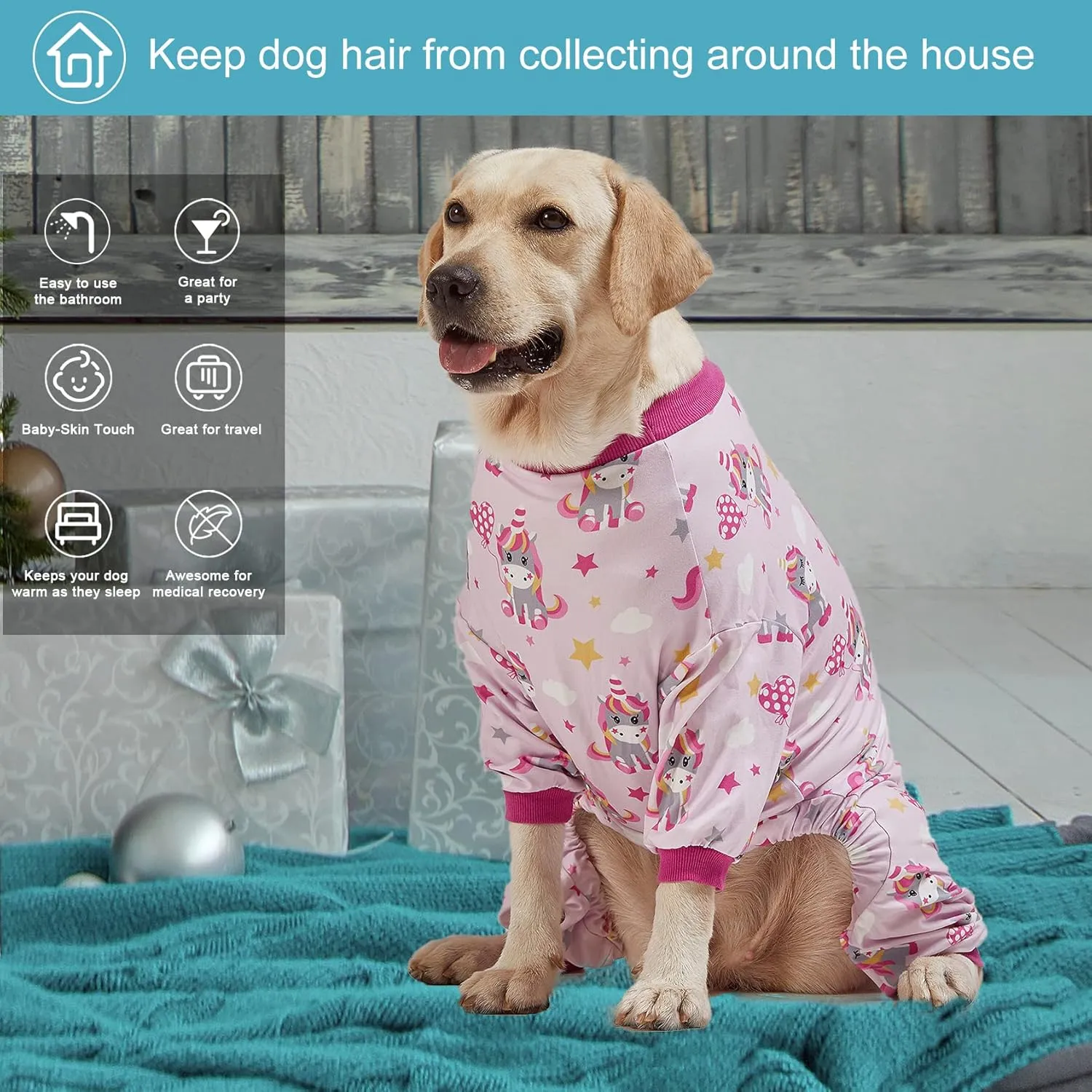 LovinPet Clothes for Dogs, Lightweight Stretch Knit, Unicorn Rose Pink Print/Post Surgery Shirt/UV Protection, Pet Anxiety Relief, Wound Care for Large Dog Onesies/XL