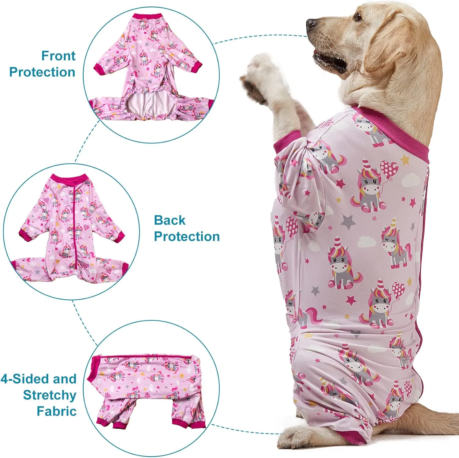 LovinPet Clothes for Dogs, Lightweight Stretch Knit, Unicorn Rose Pink Print/Post Surgery Shirt/UV Protection, Pet Anxiety Relief, Wound Care for Large Dog Onesies/XL