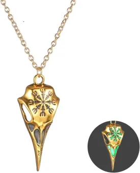 Luminous Raven Skull Pendant Necklaces.Gothic Bird Skull Pendant Necklace Creative Viking Necklace Fashion Jewelry Gifts for Men Best Friends