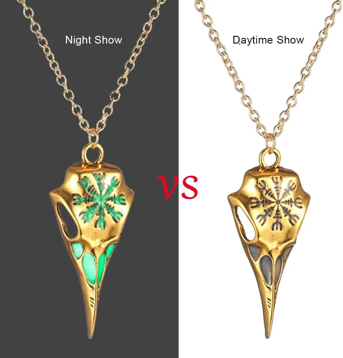Luminous Raven Skull Pendant Necklaces.Gothic Bird Skull Pendant Necklace Creative Viking Necklace Fashion Jewelry Gifts for Men Best Friends