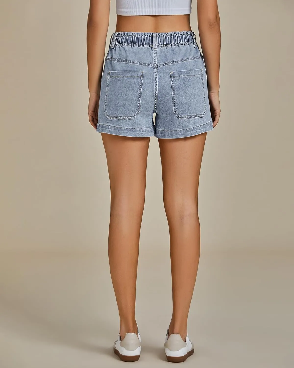 luvamia Jean Shorts for Women High Waisted Pull On Drawstring Elastic Waist Trendy Stretchy Denim Jorts Summer Shorts