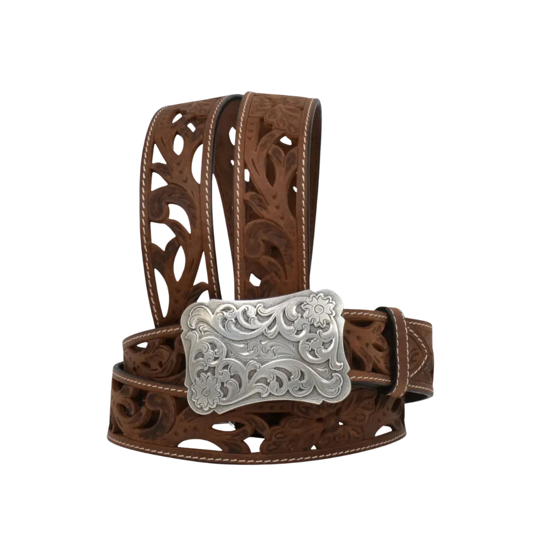 M&F Angel Ranch Ladies Filigree Cutout Brown Leather Belt