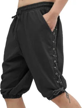 Men's Medieval Pirate Cotton and Linen Shorts, Viking Retro Design Pants, for Halloween Theme Party, Costume Playect