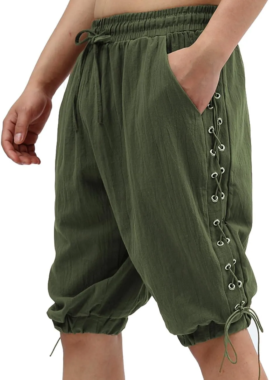 Men's Medieval Pirate Cotton and Linen Shorts, Viking Retro Design Pants, for Halloween Theme Party, Costume Playect