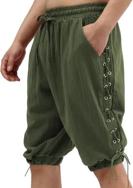Men's Medieval Pirate Cotton and Linen Shorts, Viking Retro Design Pants, for Halloween Theme Party, Costume Playect