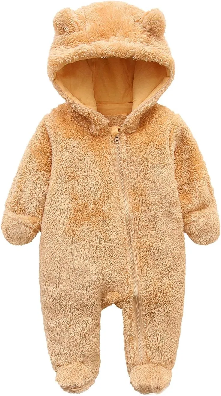 Newborn Baby Jumpsuit Hooded Fleece Rompers Long Sleeve Onesies Outwear Outfits