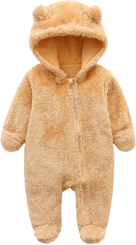 Newborn Baby Jumpsuit Hooded Fleece Rompers Long Sleeve Onesies Outwear Outfits