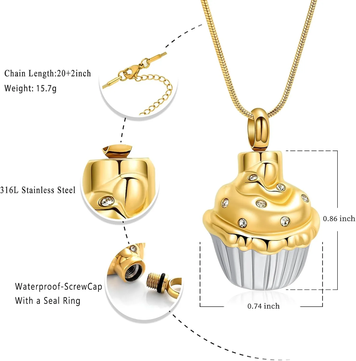 Oinsi Cupcake Stainless Steel Cremation Containers Jewelry for Memorial Ashes Necklace  Filling Kits