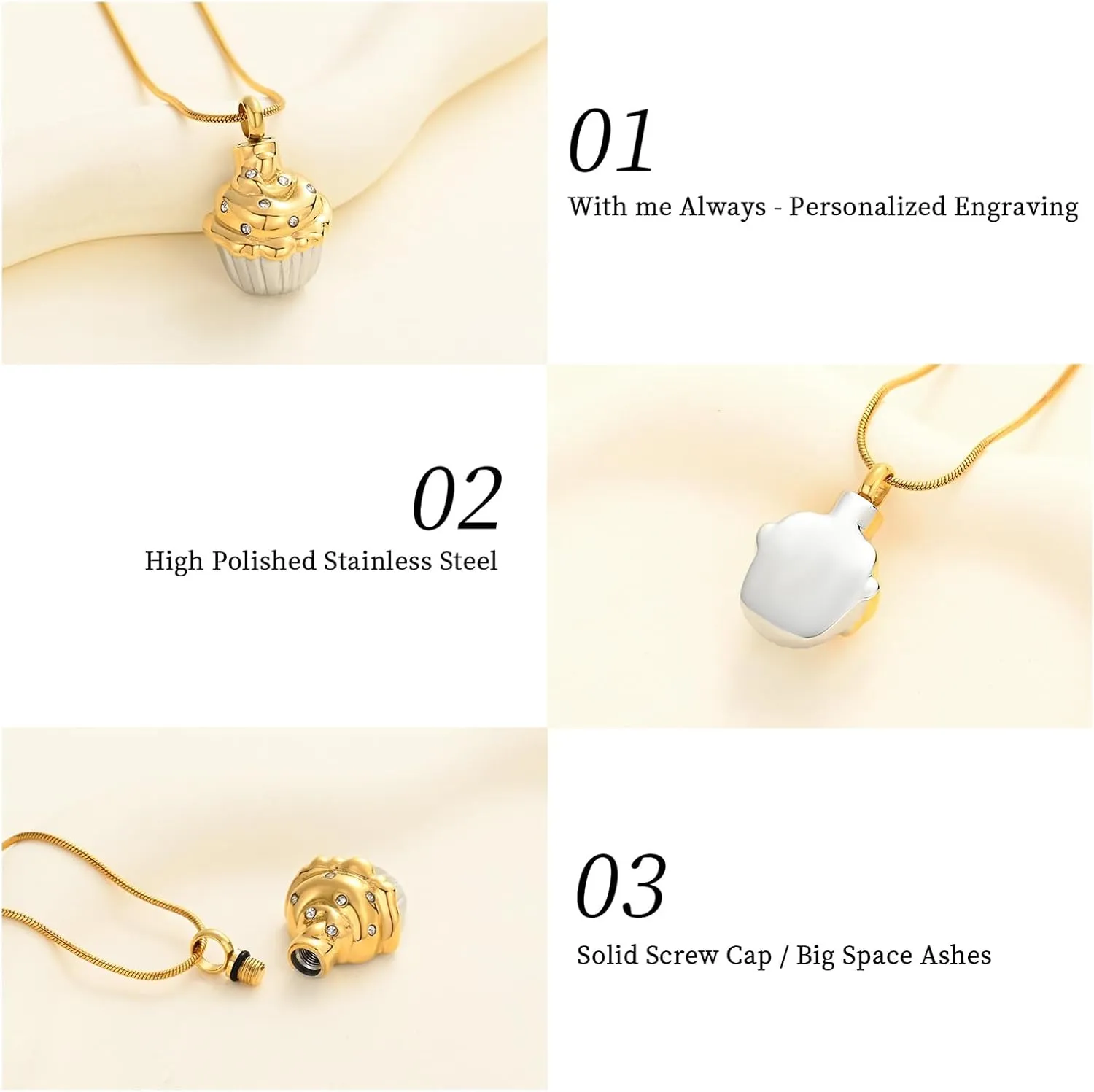 Oinsi Cupcake Stainless Steel Cremation Containers Jewelry for Memorial Ashes Necklace  Filling Kits