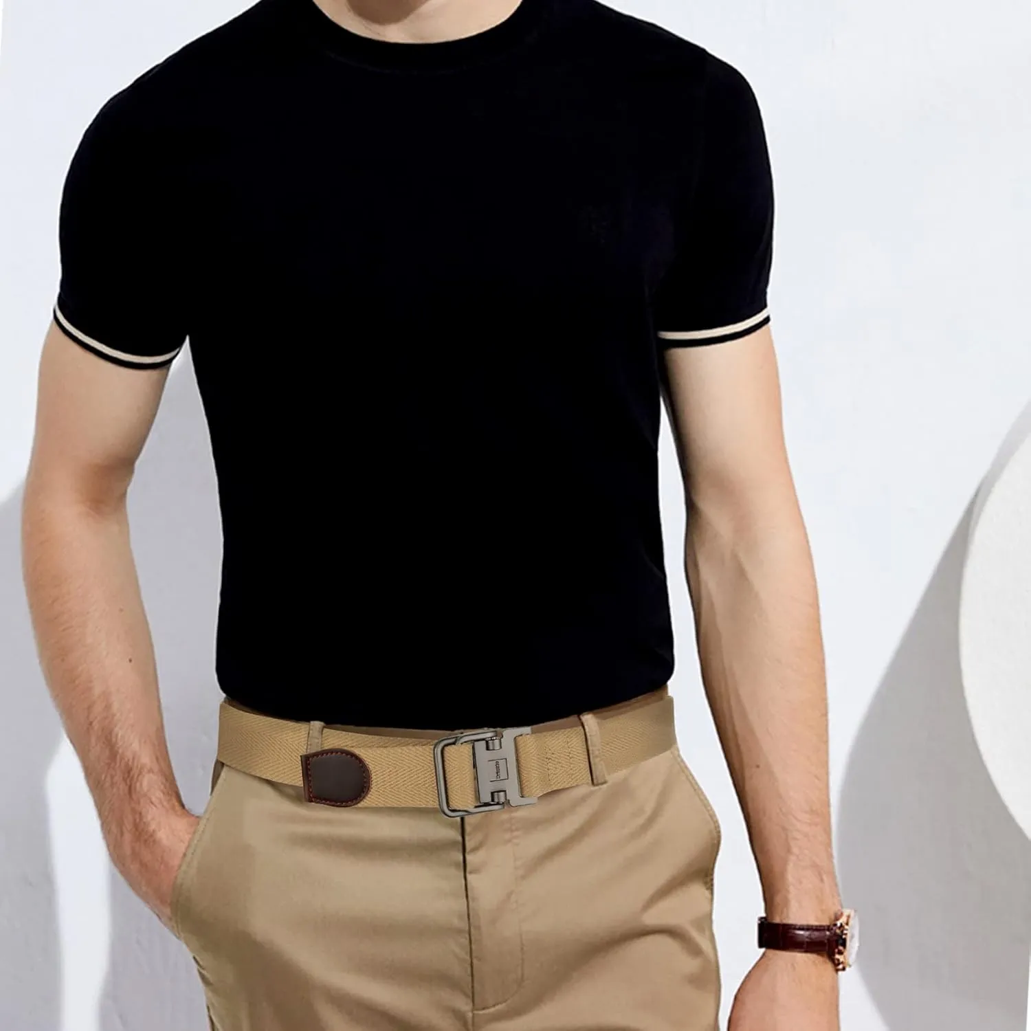 Plus Size 39-75'' Mens Belt Double Ring Canvas Web Fabric Belt Casual Work Tactical Black