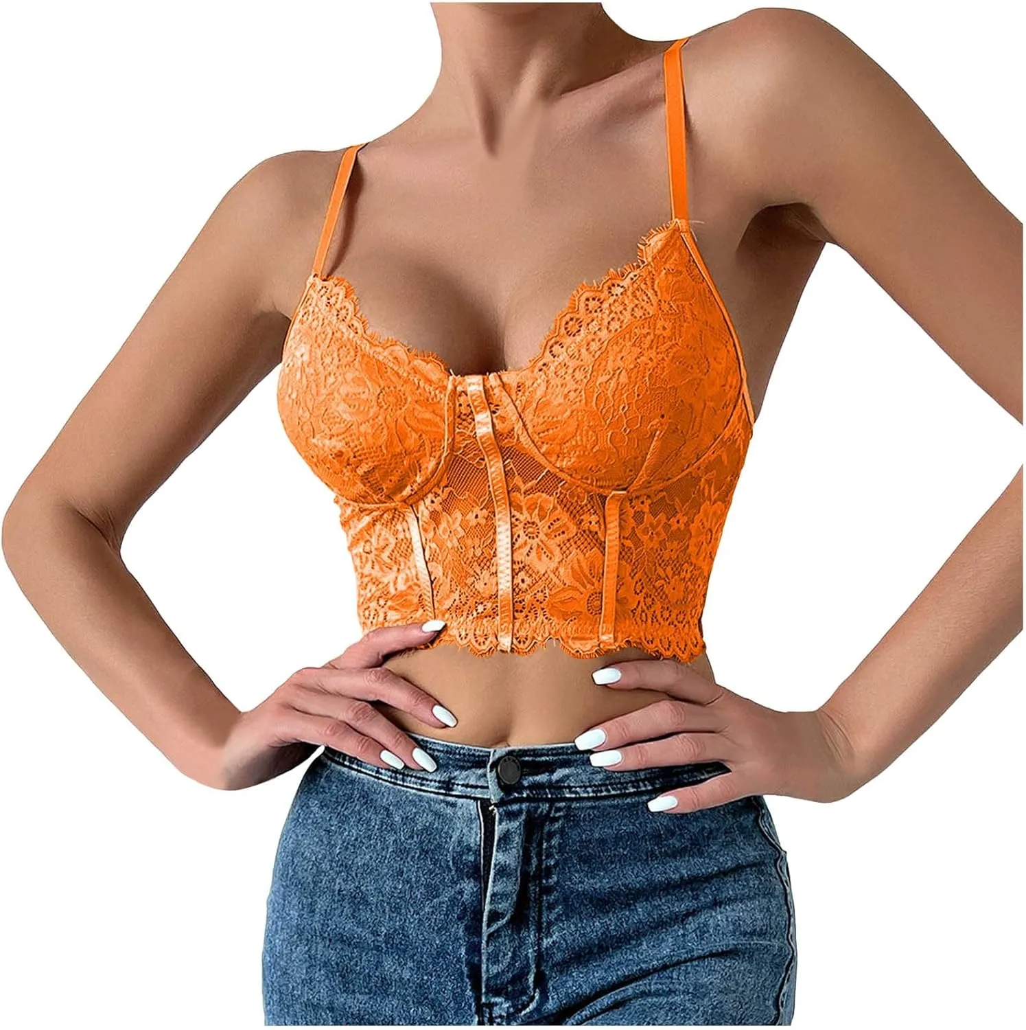 PTOLOCIF Corset Tops for Women Sexy Lace Floral Sleeve Bustier Tops Sexy Going out Party Clubwear Summer Trendy Y2k Tops