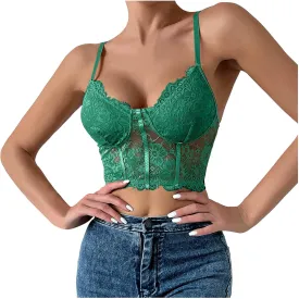 PTOLOCIF Corset Tops for Women Sexy Lace Floral Sleeve Bustier Tops Sexy Going out Party Clubwear Summer Trendy Y2k Tops