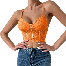 PTOLOCIF Corset Tops for Women Sexy Lace Floral Sleeve Bustier Tops Sexy Going out Party Clubwear Summer Trendy Y2k Tops
