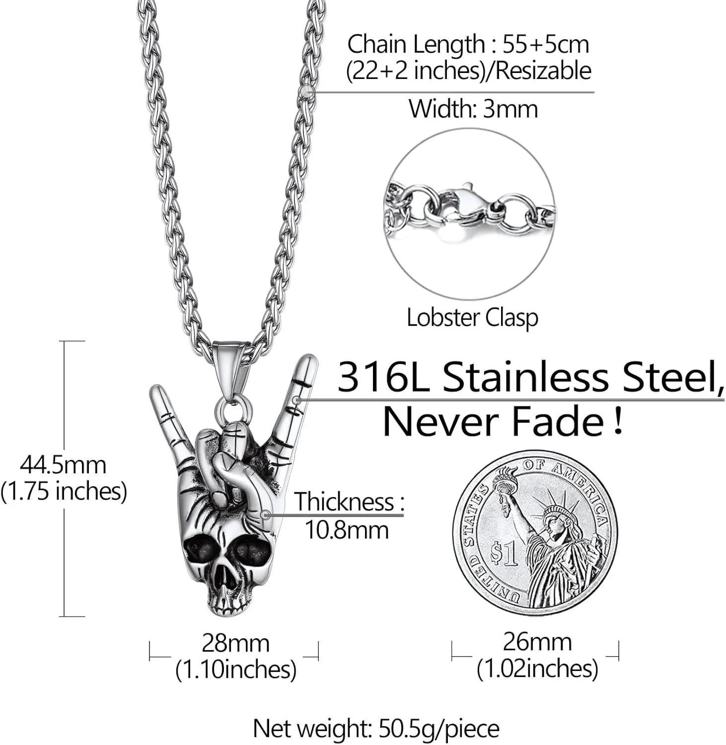 Richsteel Necklaces for Men Womens Stainless Steel Punk Rock Roll Pendant Hip Hop Jewelry