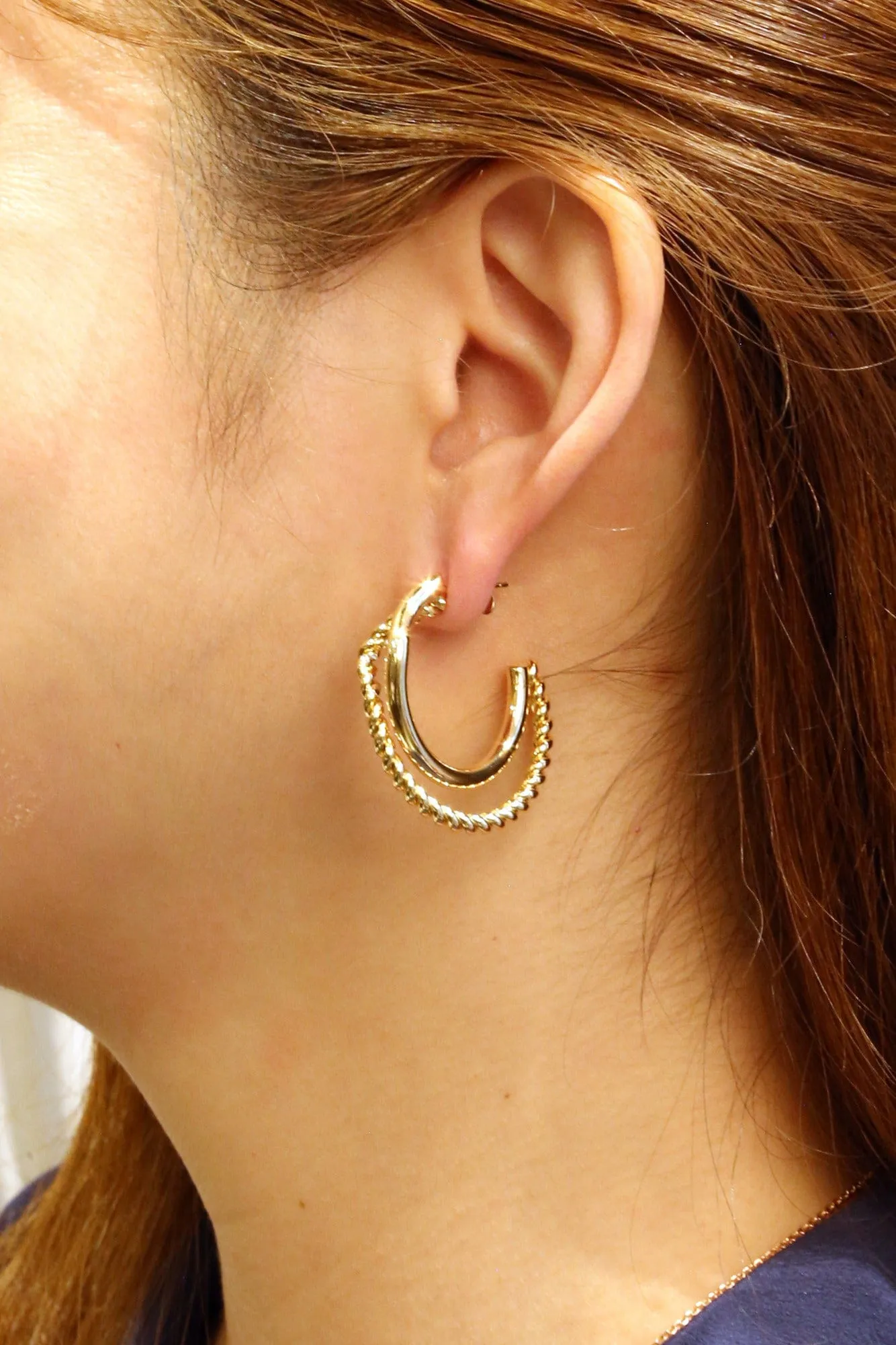 SJE310416 14K Dipped Twist/Solid Post Hoop Earrings