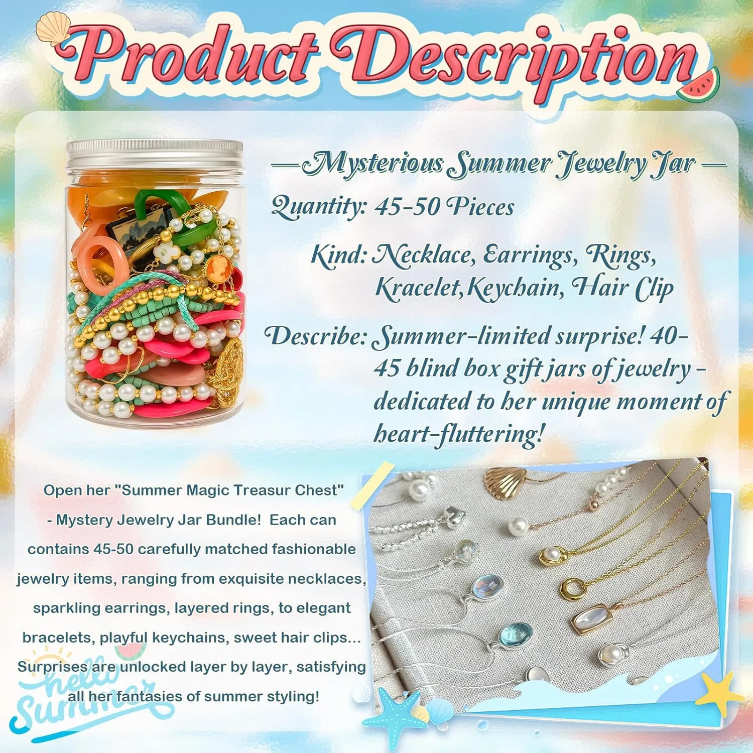 SMUOBT Mystery Jewelry Jar Bundle - 40-45 Piece Surprise Jewelry Box for Women, Gift Set (Necklace, Earrings, Rings,Kracelet,Keychain, Hair Clip) - Unique Birthday Gift for Her,