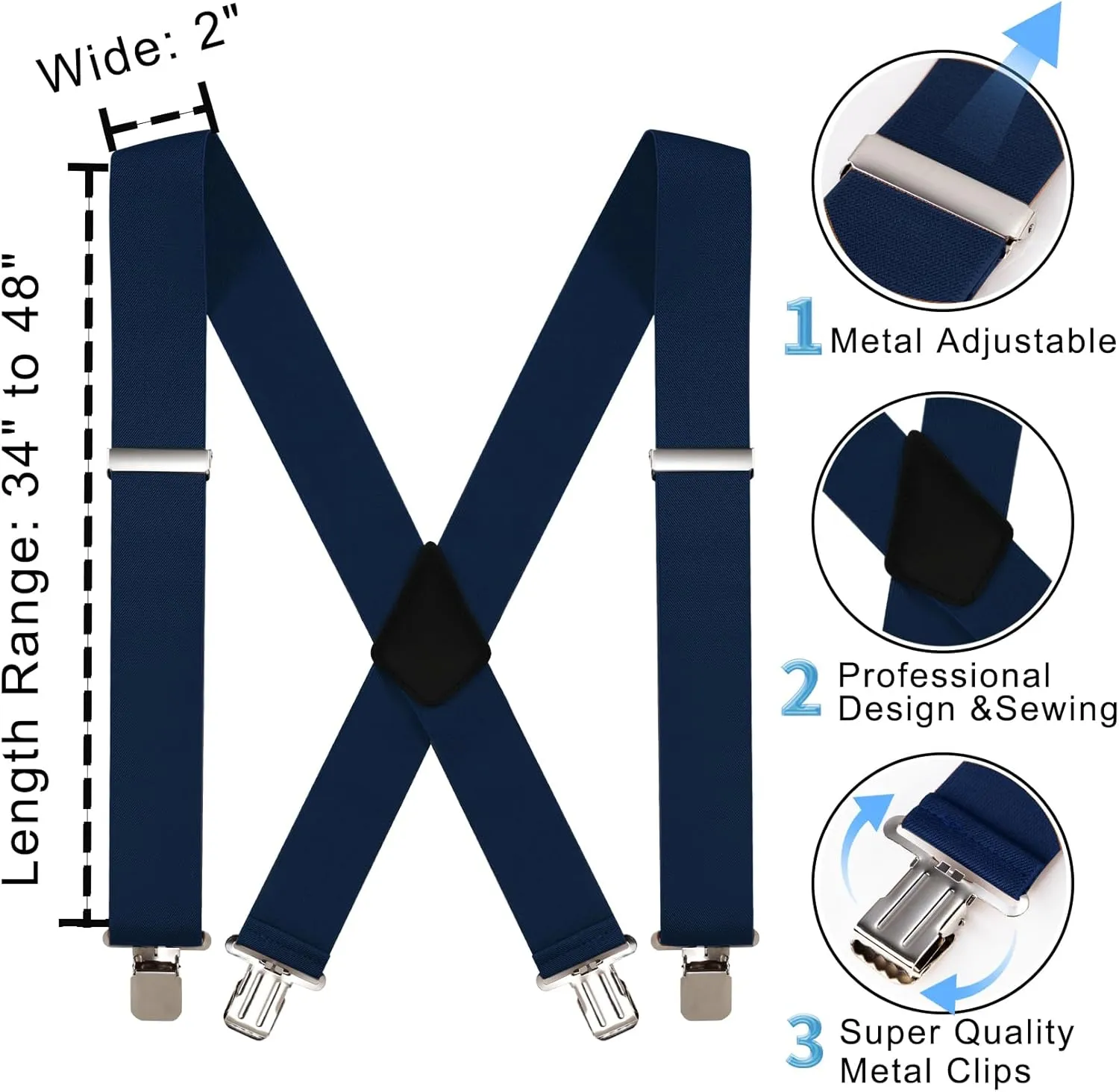 Suspenders for Men with Heavy Duty Clip, 2" Wide Men's Suspenders for Work X-Back Suspenders Ideal for Seniors