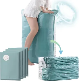 TAILI Vacuum Storage Bags 4 Pack, Jumbo Cube (31x40x15 Inch), Vacuum Seal Bags for Beddings, Comforters, Pillows, Clothes, Space Saving for Closet and Home Storage, Forest Green