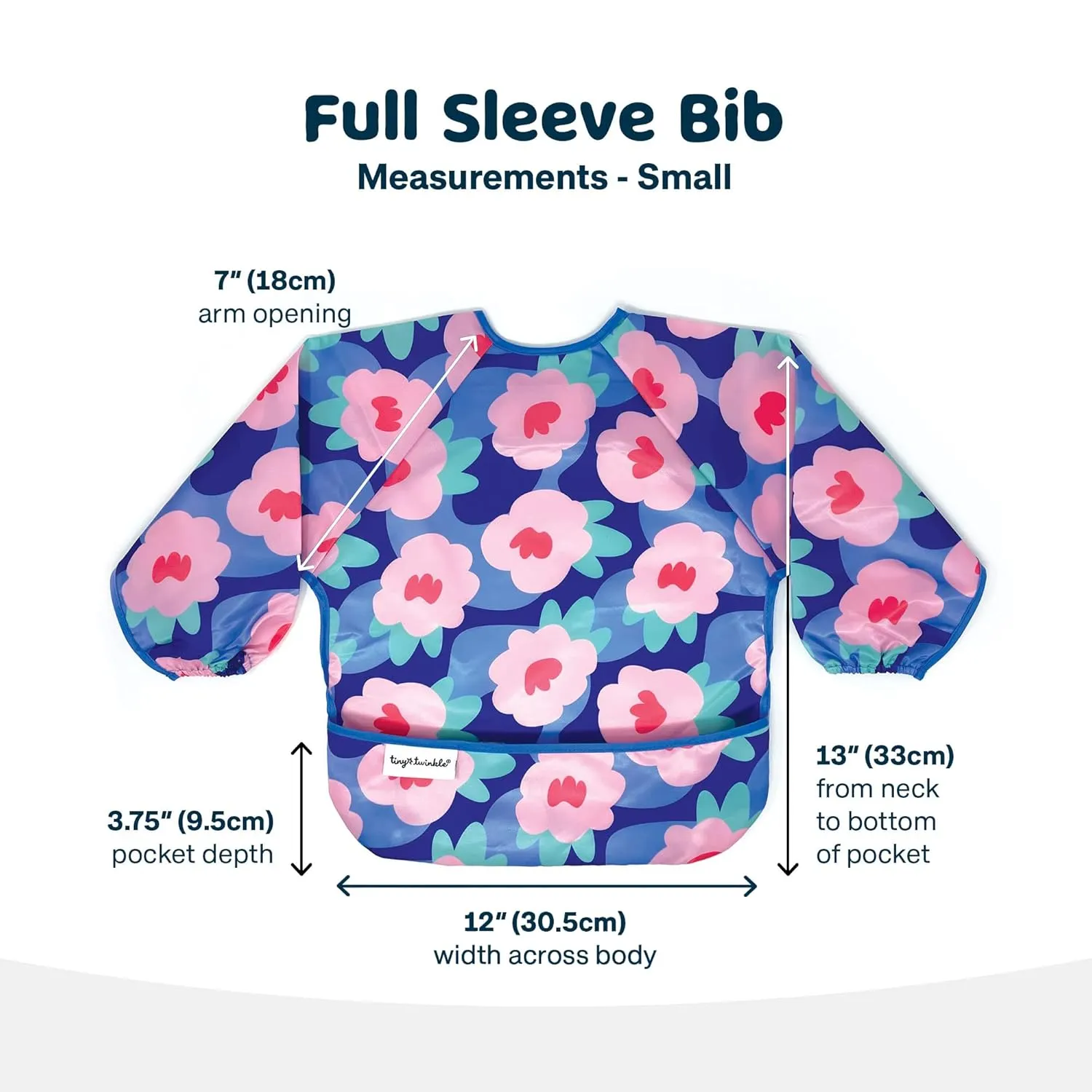 Tiny Twinkle Mess Proof Baby Bib,Waterproof Smock Baby Bib for Eating,Machine Washable Long Sleeve Bib,Baby Led Weaning,Toddler Bib,BLW Supplies(Floral Blue, Small 6-24 Months)