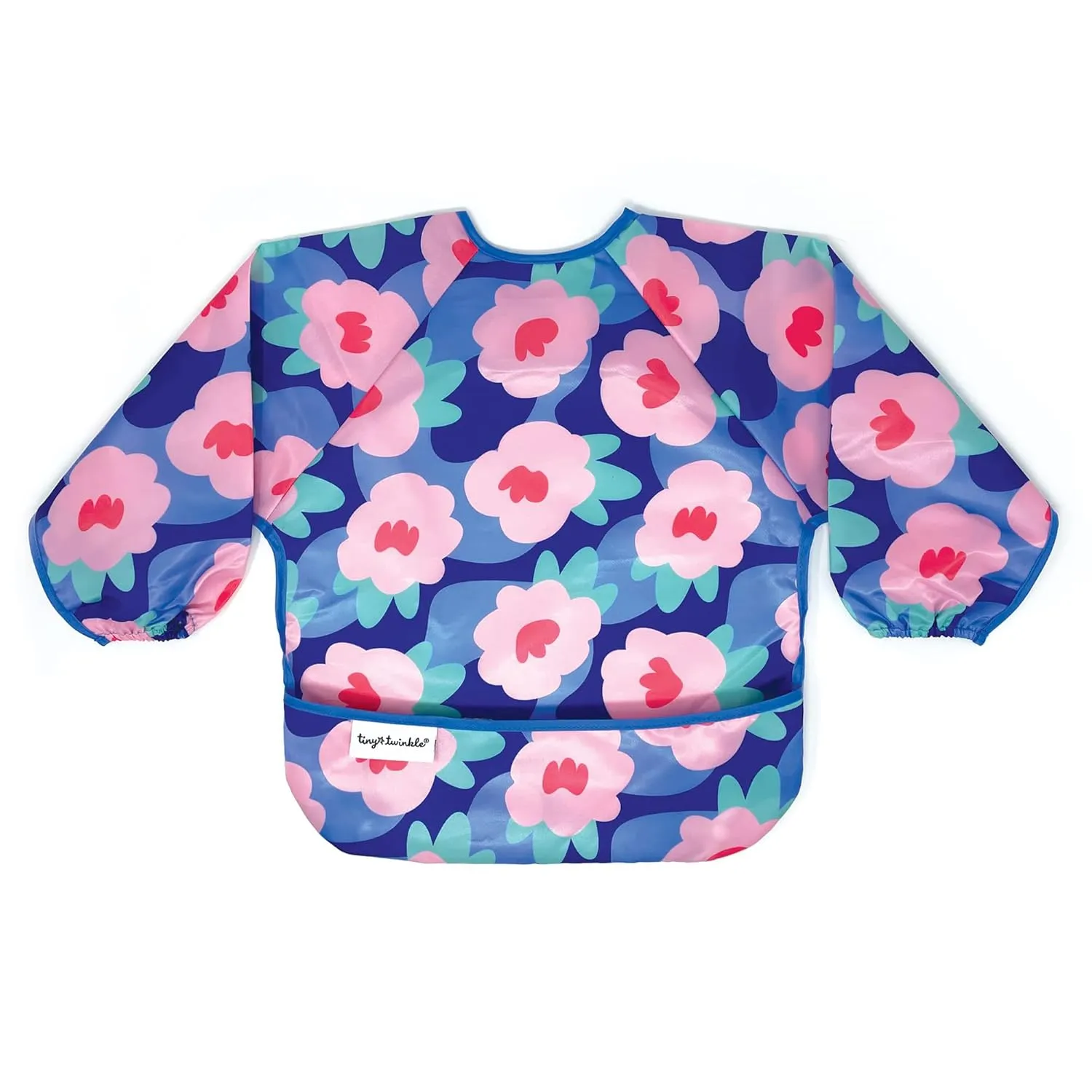 Tiny Twinkle Mess Proof Baby Bib,Waterproof Smock Baby Bib for Eating,Machine Washable Long Sleeve Bib,Baby Led Weaning,Toddler Bib,BLW Supplies(Floral Blue, Small 6-24 Months)