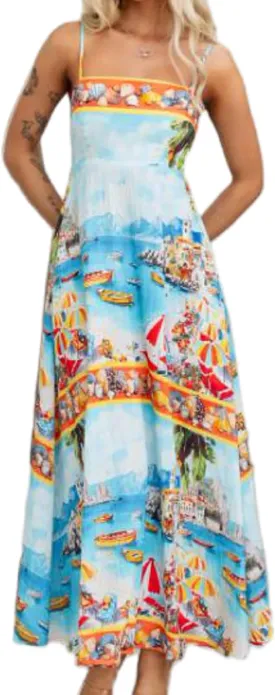 Women Bohemian Spaghetti Strap Beach Long Dress Sleeveless Graphic Flowy Maxi Dress Y2K Floral Tiered Holiday Sundress