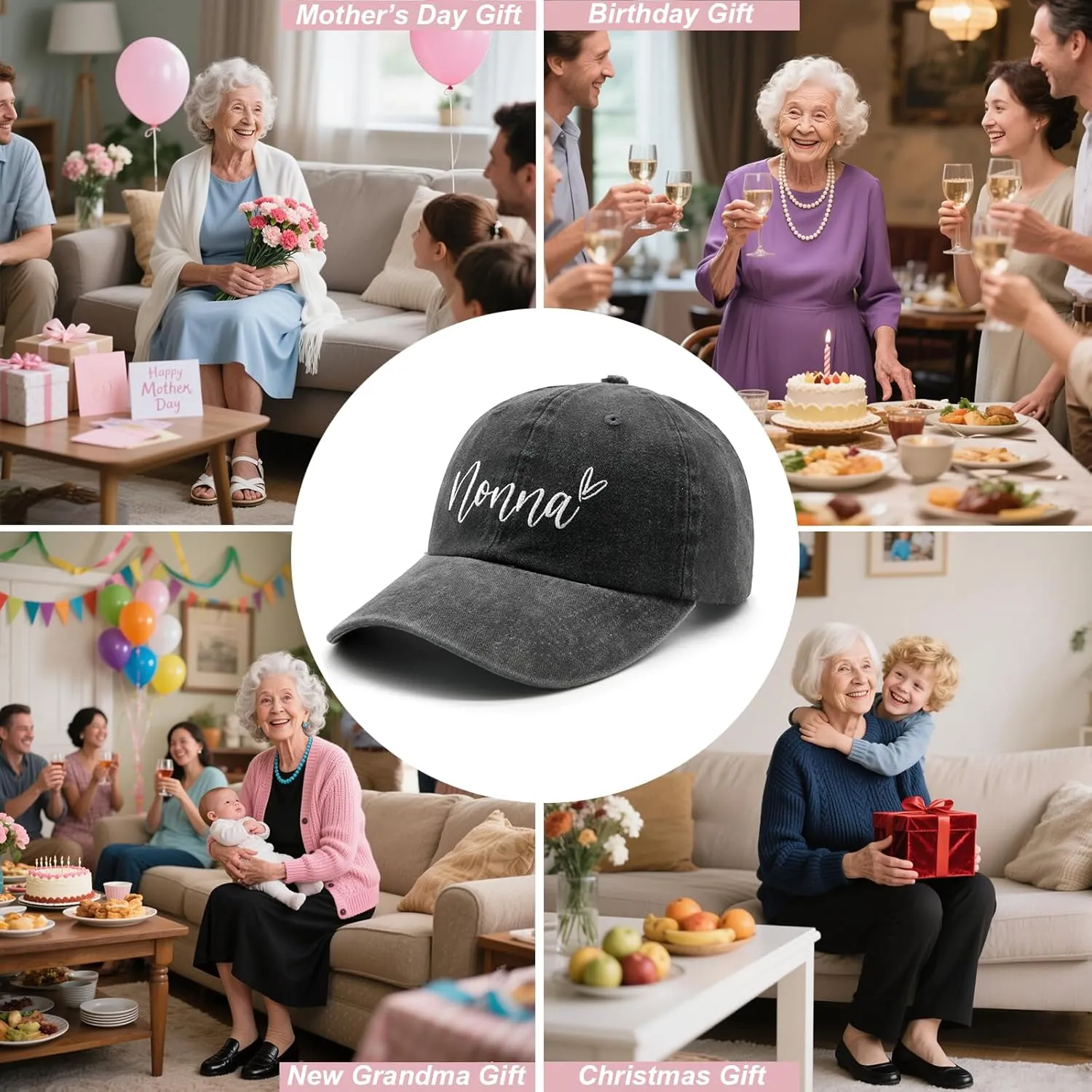 Women's Blessed Grandma Hats Washed Denim Adjustable Baseball Cap for Mom