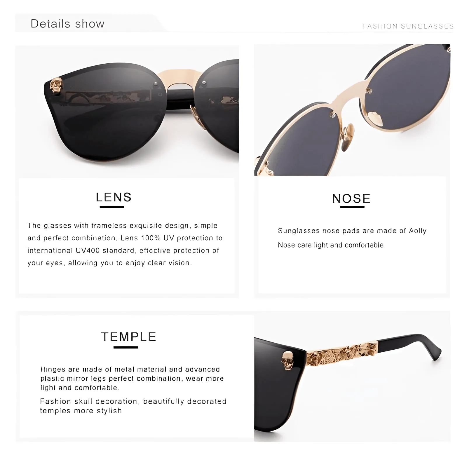 Women's Skull Frame Metal Sunglasses