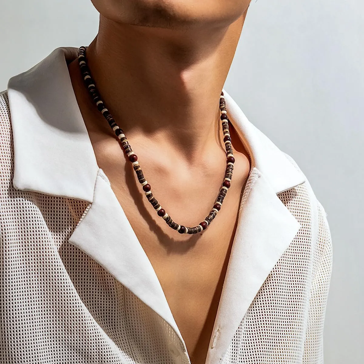 Woods & Turquoise Men's Boho Puka Shell Waterproof Beaded Necklaces for Summer & Surfer Beach Styles