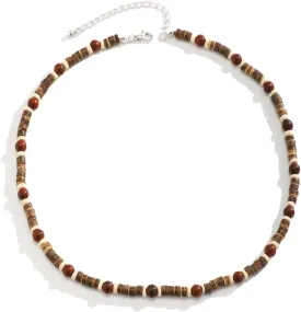 Woods & Turquoise Men's Boho Puka Shell Waterproof Beaded Necklaces for Summer & Surfer Beach Styles