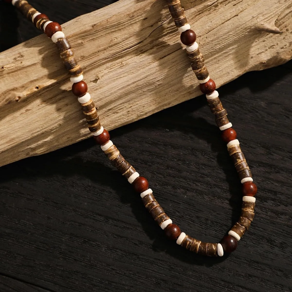 Woods & Turquoise Men's Boho Puka Shell Waterproof Beaded Necklaces for Summer & Surfer Beach Styles
